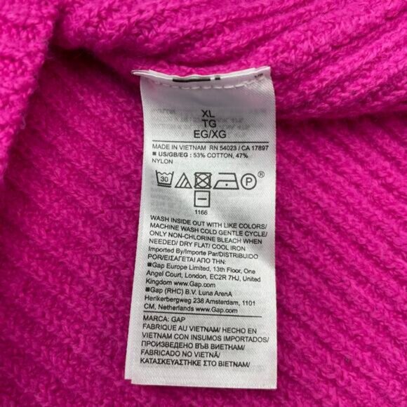 NWT GAP CashSoft Shaker-Stitch Crewneck Sweater Size XL Super Neon Pink - Picture 7 of 9